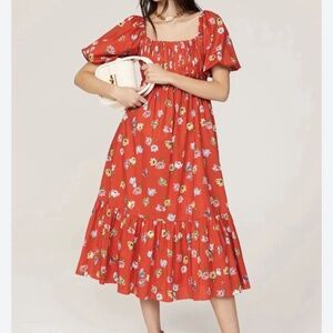 Kate Spade Tulip Toss Square Neck Dress Red Floral Size Small